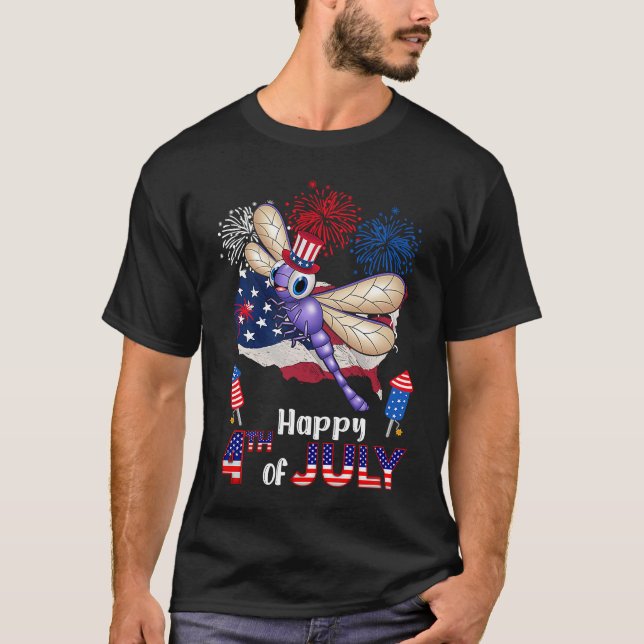 T-shirt Dragonfly Fière Drapeau Américain feux d'artifice  (Devant)