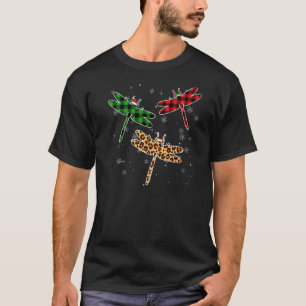 T-shirt Dragonfly Santa Hat Noël Pajama Buffalo Plaid