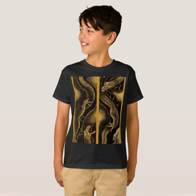 T-shirt Dragons descendant et ascendant par Hokusai (Devant entier)