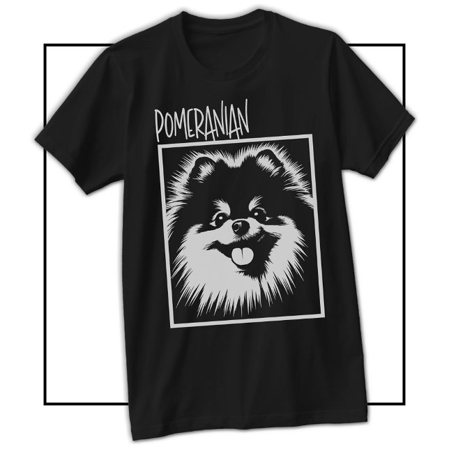 T-shirt Dramatic Pop Art Pomeranian White On Black (Dramatic Pop Art Pomeranian White On Black T-Shirt)