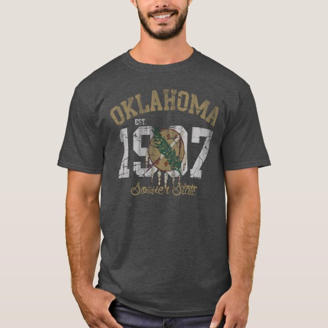 T-shirt Drapeau 1907 d'état d'est l'Oklahoma de cru plus (Devant)