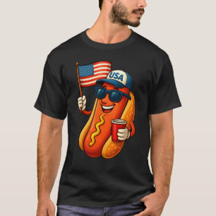 T-shirt Drapeau 4 juillet Hotdog Funny Patriotique USA