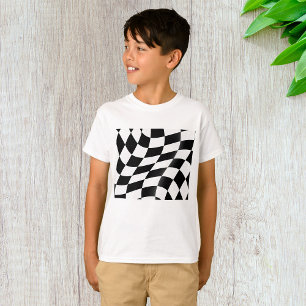 T-shirt Drapeau à carreaux noir et blanc ondulé de course