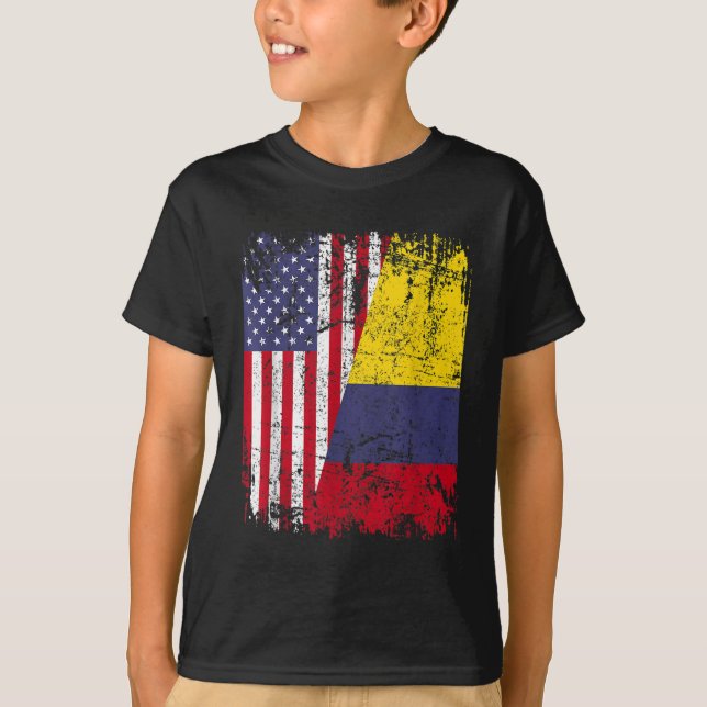 T-shirt Drapeau à moitié américain COLOMBIE RACINE COLOMBI (Devant)