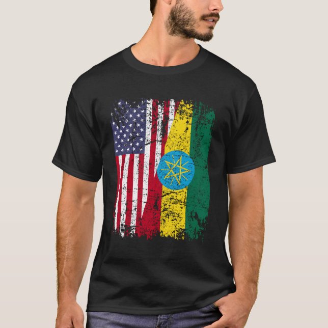 T-shirt Drapeau à moitié américain des racines éthiopienne (Devant)