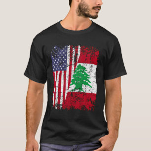 T-shirt Drapeau à moitié américain des racines libanaises