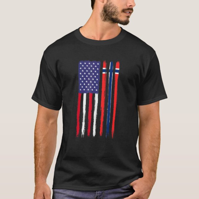 T-shirt Drapeau à moitié américain, racine norvégienne, pa (Devant)