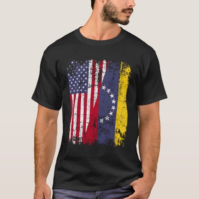 T-shirt Drapeau à moitié américain Venezuela (Devant)