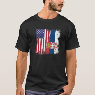 T-shirt Drapeau à moitié serbe Vintage Serbie USA Cadeau