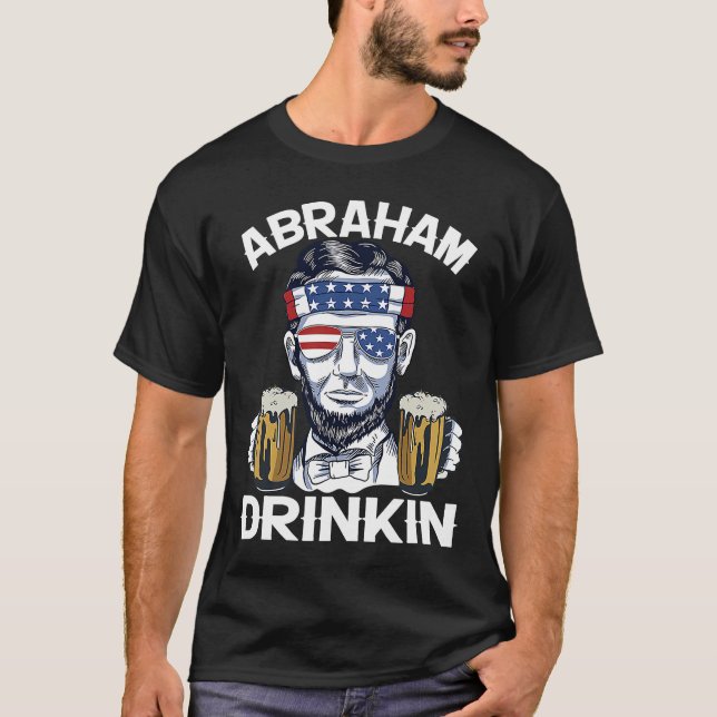 T-shirt Drapeau Abraham Drinkin Lincoln Retro 4 juillet US (Devant)