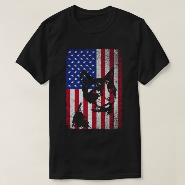 T-shirt Drapeau américain 4 juillet Amoureux des chats pat (Design devant)