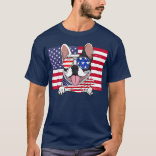 T-shirt Drapeau américain 4 juillet French Bulldog Papa Ma