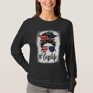 T-shirt Drapeau américain 4 juillet Gigi Life Messy Bun Mo