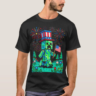 T-shirt Drapeau américain 4 juillet joueur pixel jeu patri