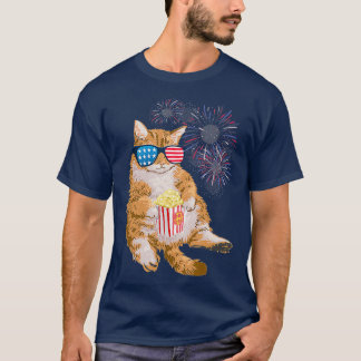 T-shirt Drapeau américain 4 juillet Patriotique Cat