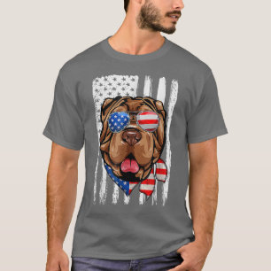 T-shirt Drapeau américain 4 juillet Shar Pei Chien patriot