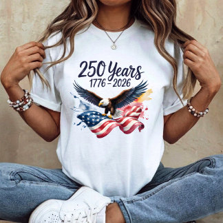 T-shirt Drapeau américain à l'aquarelle aigle 250 ans 1776