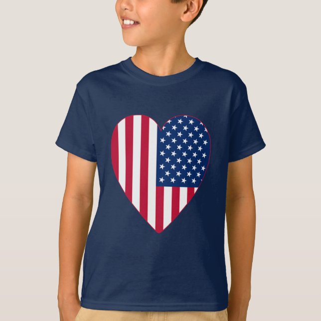 T-shirt Drapeau américain à l'intérieur d'un grand coeur (Devant)