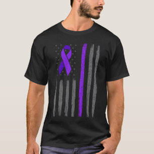 T-shirt Drapeau américain à ruban violet cancer du pancréa