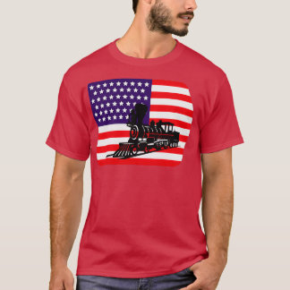 T-shirt Drapeau américain à thème du train ferroviaire