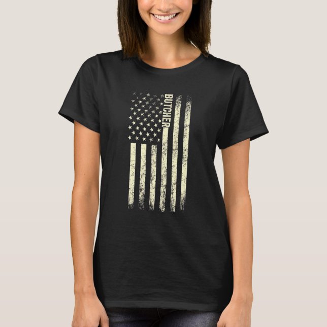 T-shirt Drapeau américain abattant fièrement boucher améri (Devant)