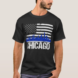 T-shirt Drapeau américain affligé par horizon de Chicago