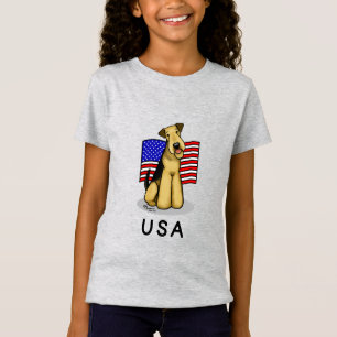 T-Shirt Drapeau américain Airedale Terrier Dog - mignonne