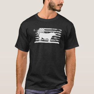 T-shirt Drapeau américain - Amérique Vache Noir Angus Ra