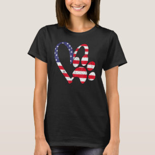 T-shirt Drapeau Américain Amour Chien Empreinte de patte A