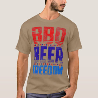 T-shirt Drapeau américain amusant USA BBQ Beer Freedom Gri