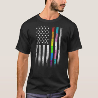 T-shirt Drapeau américain Arc-en-ciel Droits homosexuels L