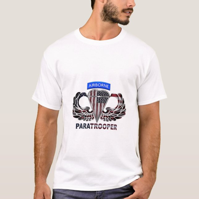 T-shirt Drapeau américain avec ailes aéroportées et parach (Devant)