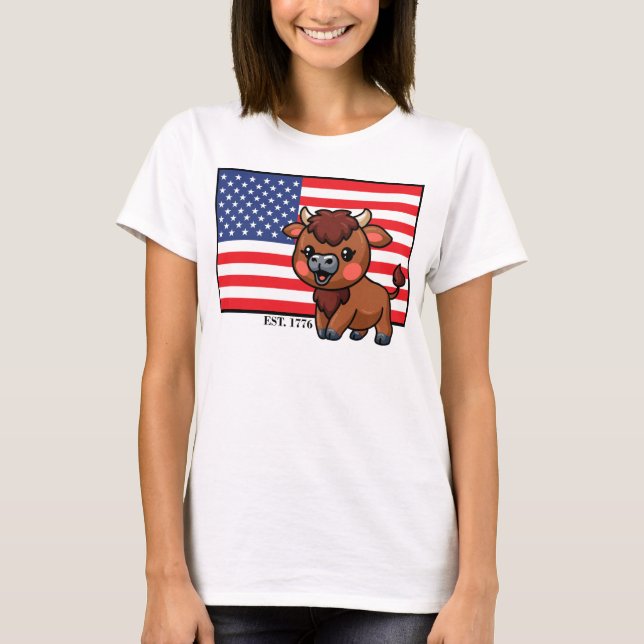 T-shirt Drapeau américain avec Bison EST 1776 (Devant)