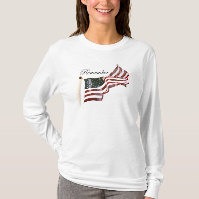 T-shirt Drapeau américain avec croix - Souvenez-vous de la (Devant)