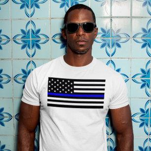 T-shirt Drapeau Américain Avec Ligne Bleue Mince Soutien P