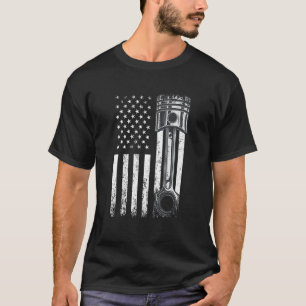 T-shirt Drapeau Américain Avec Moteur De Voiture Piston Gr