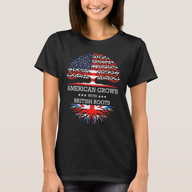 T-shirt Drapeau Américain Avec Racines Britanniques (Devant)