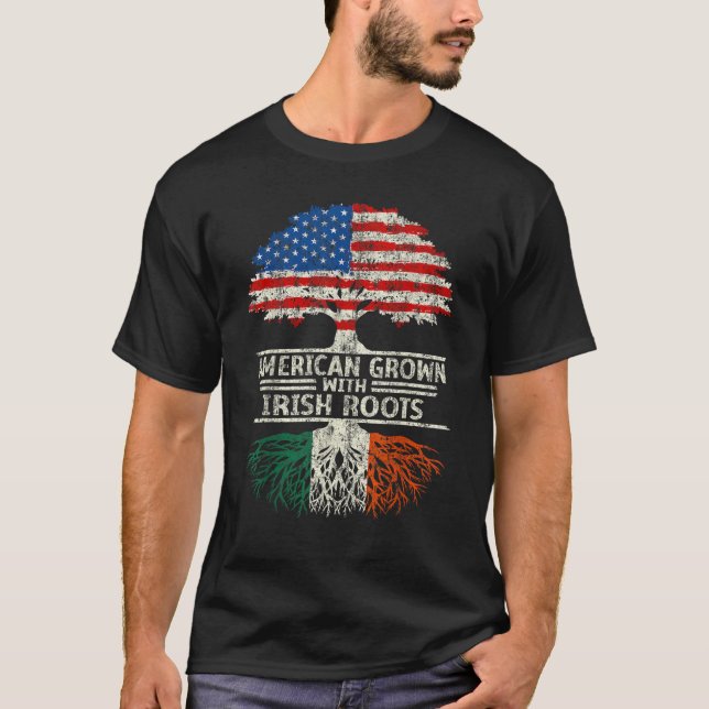 T-shirt Drapeau américain avec racines irlandaises Irlande (Devant)