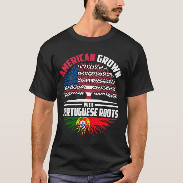 T-shirt Drapeau Américain Avec Racines Portugaises Portuga (Devant)