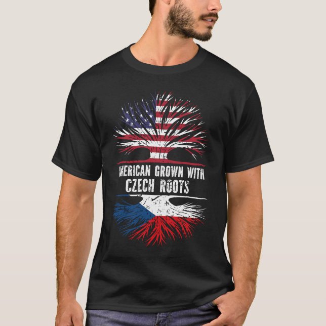 T-shirt Drapeau américain avec Racines Tchèques USA (Devant)