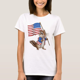 T-shirt Drapeau américain avec une mignonne petite tamia d