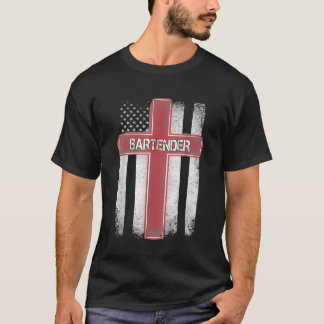T-shirt Drapeau Américain Barman Cadeau De Noël Noël Pour