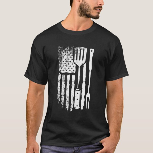 T-shirt Drapeau Américain Bbq Fier Barbecue Américain Gril (Devant)