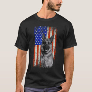 T-shirt Drapeau américain berger allemand chien papa papa 