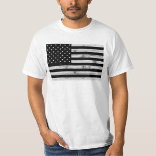 T-shirt Drapeau américain Bois rustique Noir Blanc Patriot