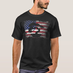 T-shirt Drapeau américain Bonsaï Zen en détresse Usa Vinta