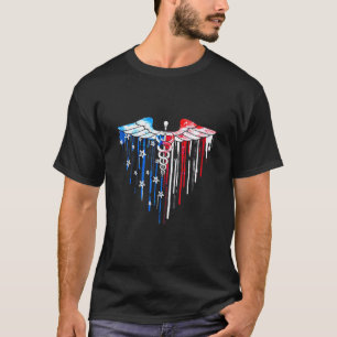 T-shirt Drapeau Américain Caducée Entendre Fière Infirmièr