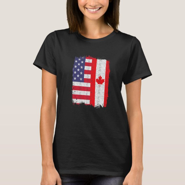 T-shirt Drapeau américain canadien américain (Devant)