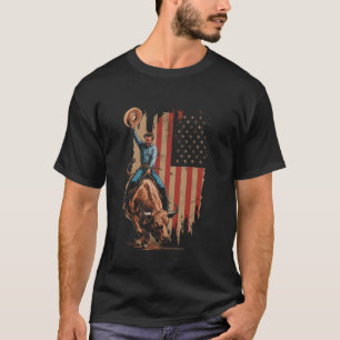 T-shirt Drapeau américain cavalier de taureau chapeau de c
