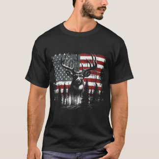 T-shirt Drapeau américain Chasse au cerf Buck blanc